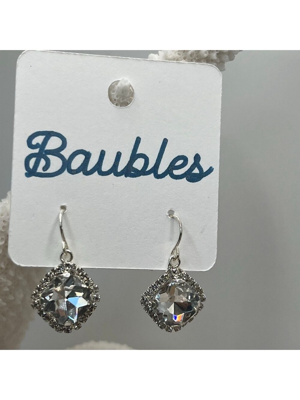 Baubles Cushion Cut Silver Dangle Earrings